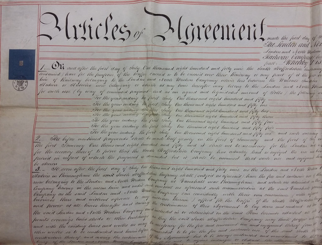 Articles of Agreement dated 1st July 1849