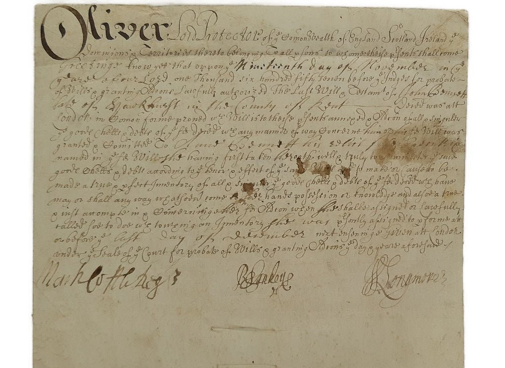 Grant of Probate of the will of John Bennett dated 19th November 1657.