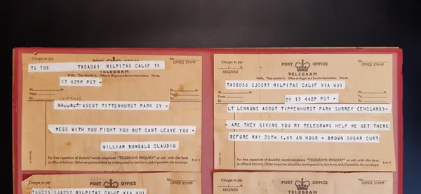 A Collection of Eight Telegrams to John Lennon